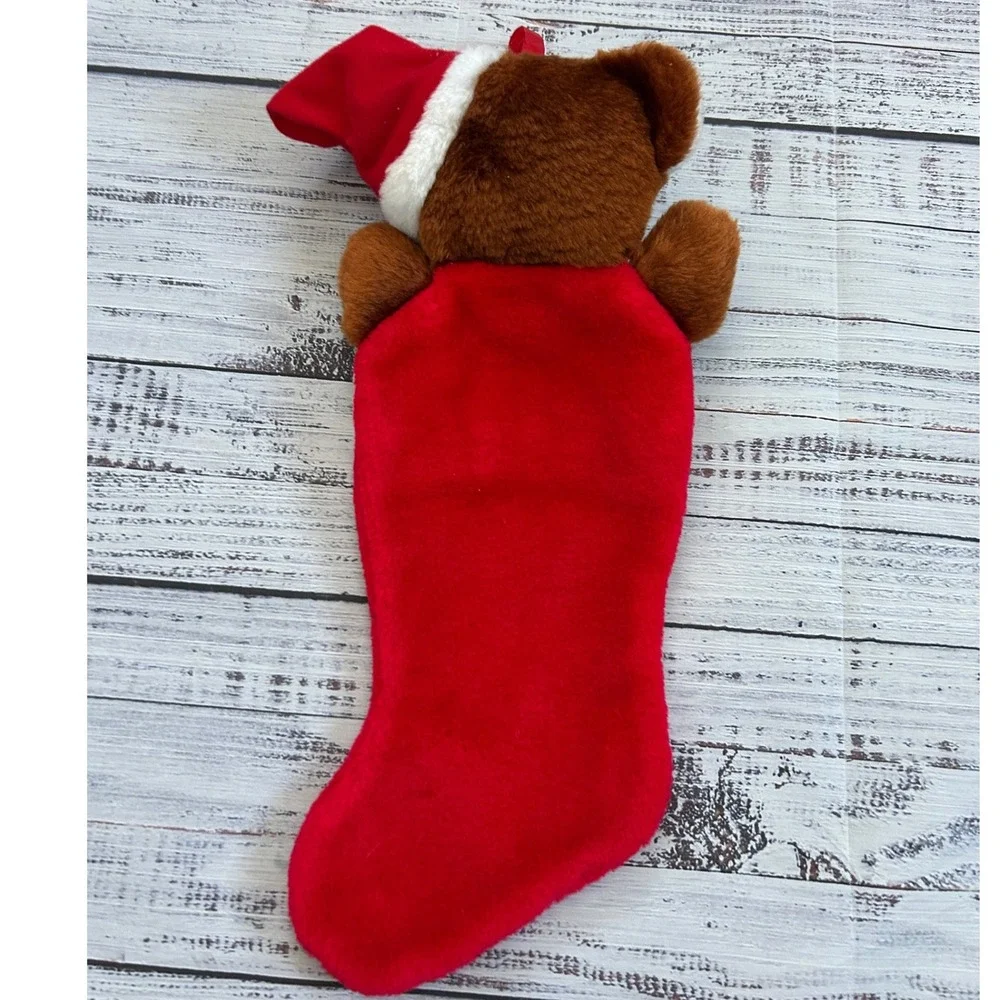 Christmas Teddy Bear‎ Vintage Stocking Red Santa Hat Plush Holiday Decor